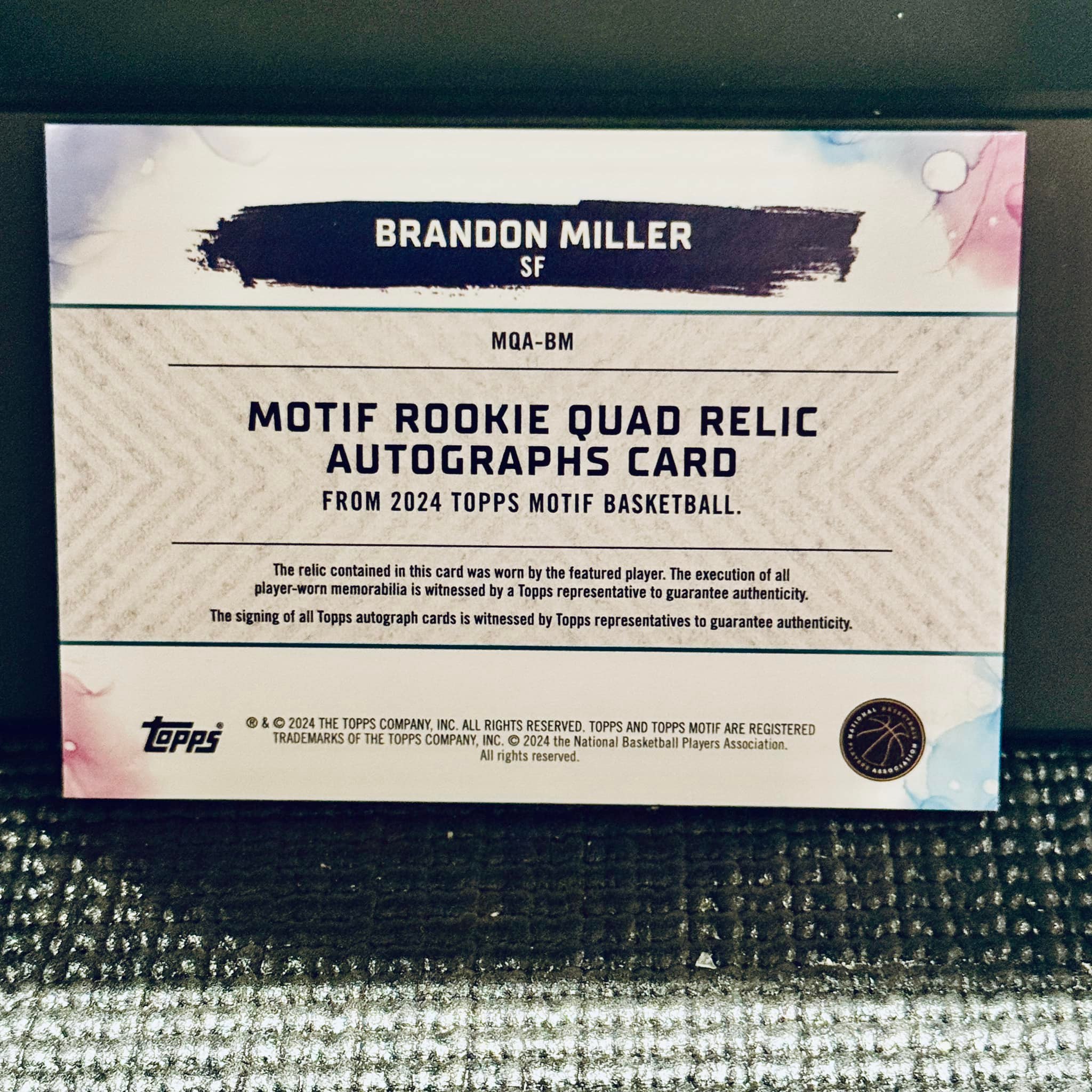 2024 Topps Brandon Miller RC quad patch auto