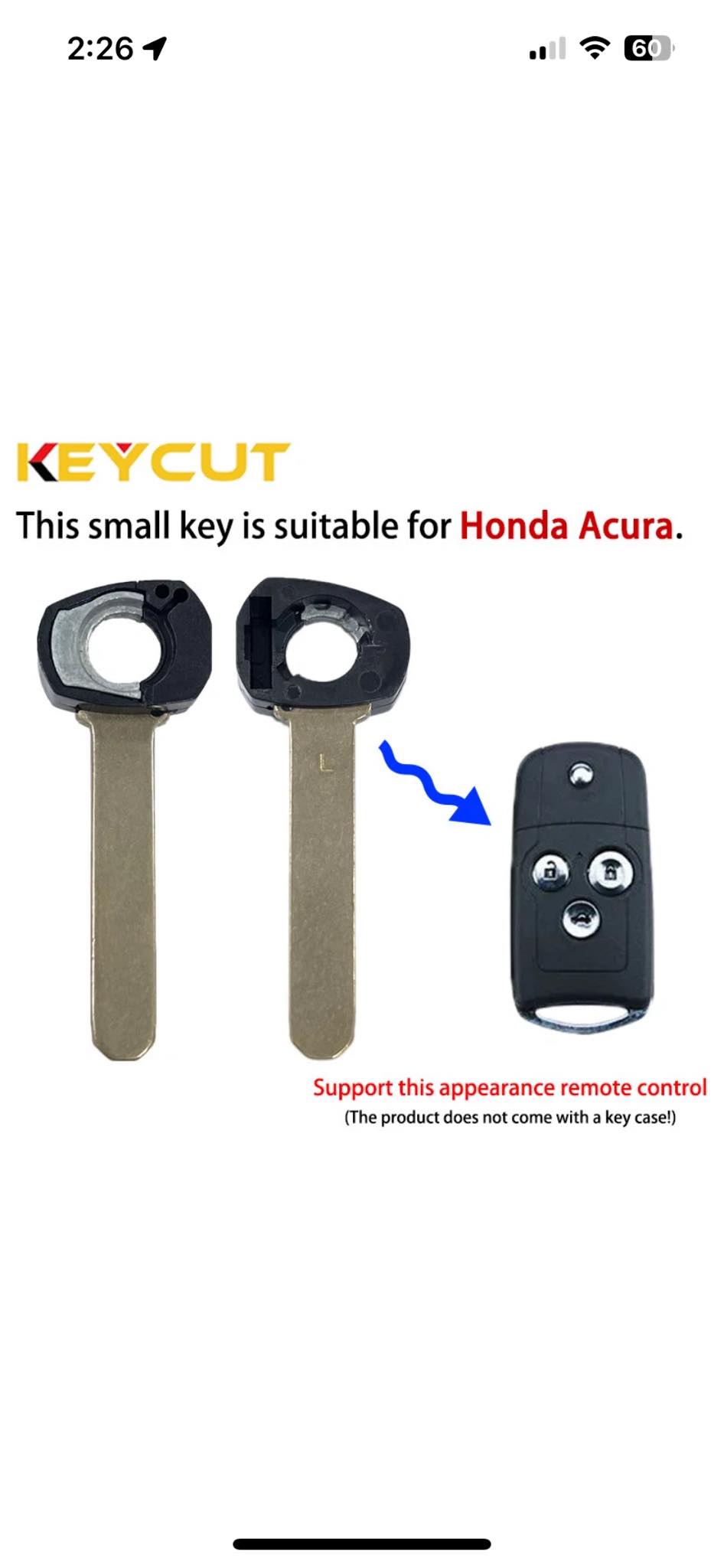 HONDA 77540-SCV-G01ZA Glove Box Latch Lock Handle Key