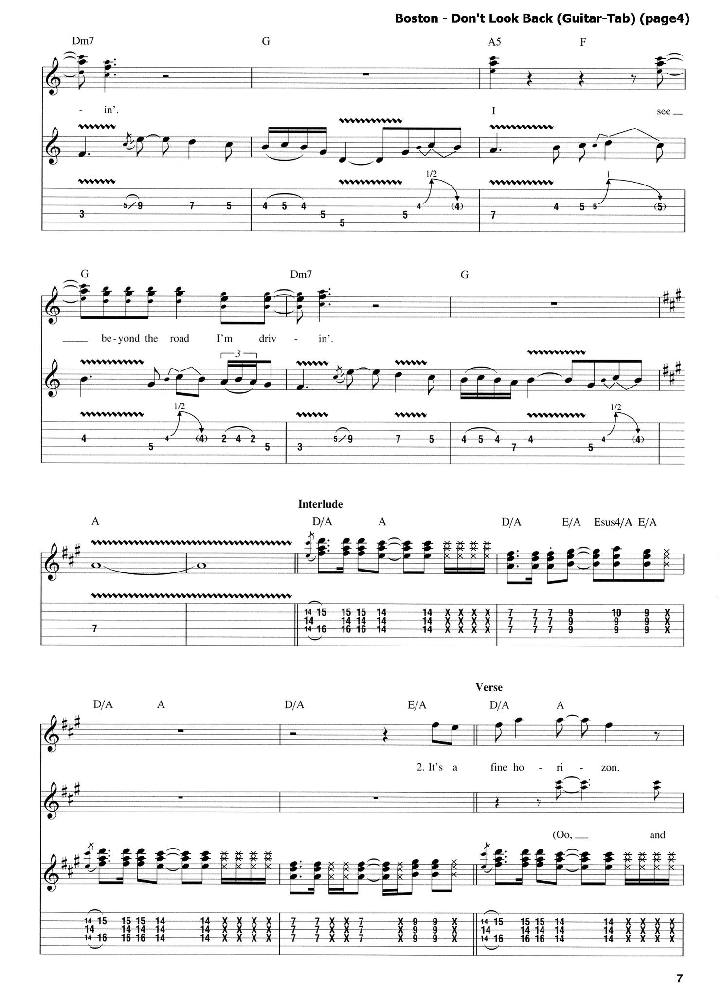 Boston - Don't Look Back (Guitar-Tab) Don't Look Back Words and