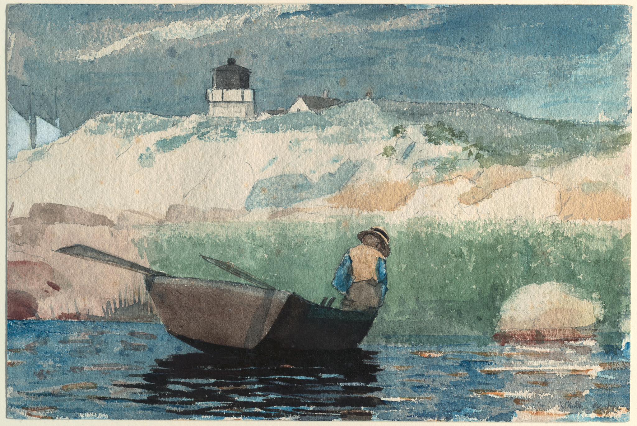 yacht in a cove gloucester 1880 by homer