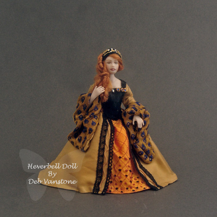 Tudor lady doll in miniature porcelain by Terri Davis