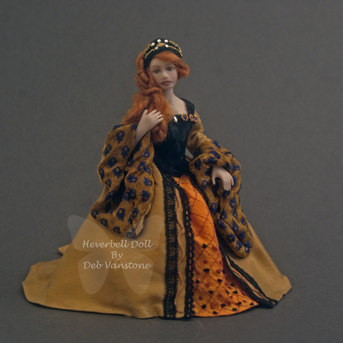 Tudor lady doll in miniature porcelain by Terri Davis