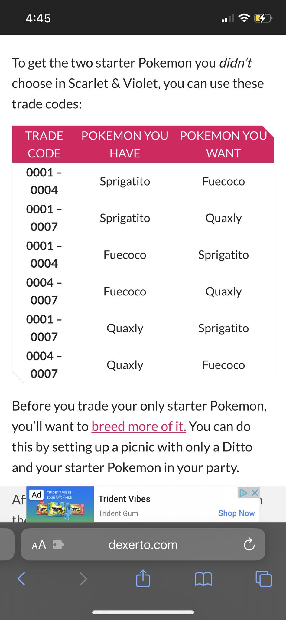 Why are Sprigatito and Quaxly trade codes the same?