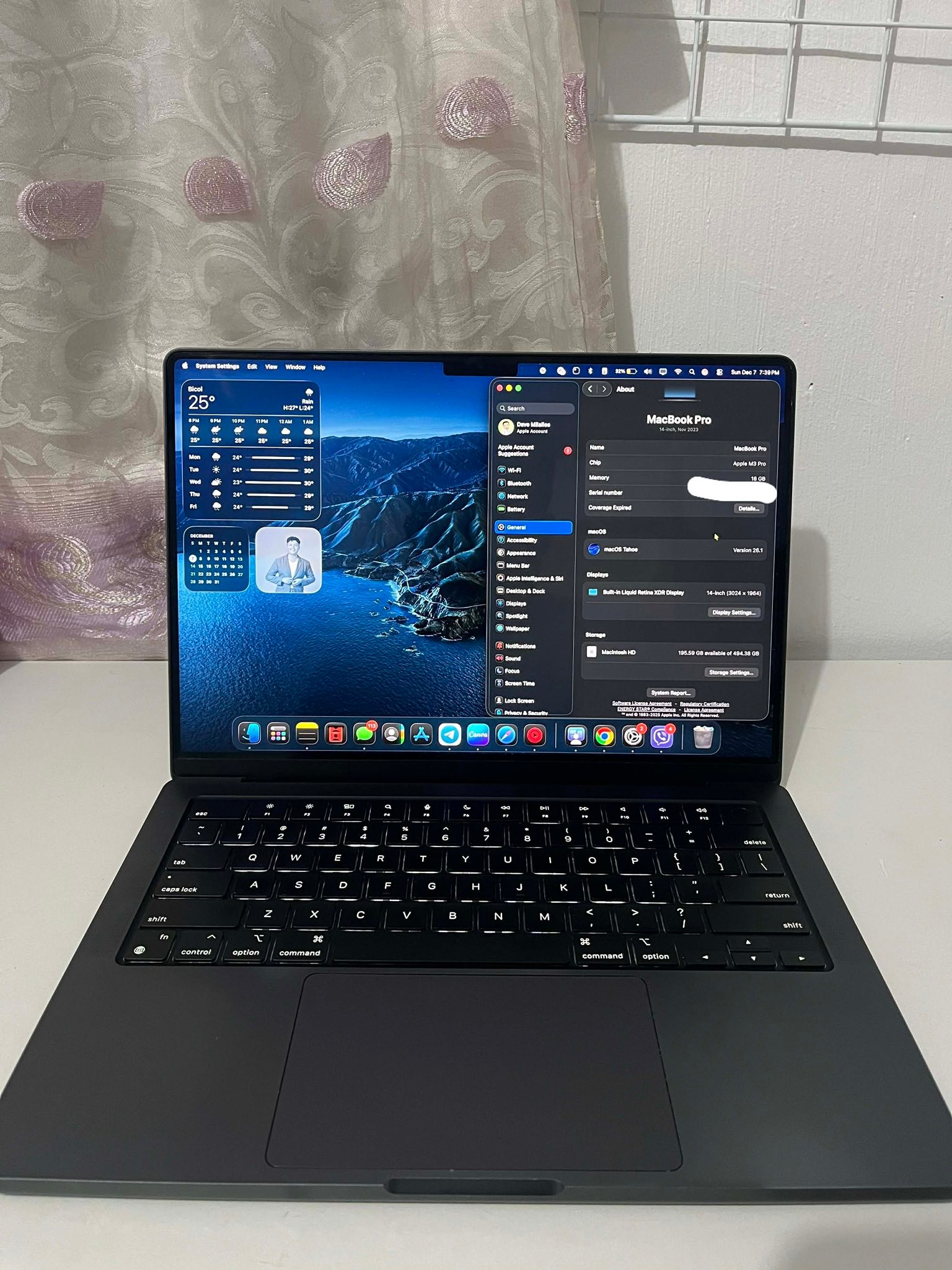 For sale: Macbook Pro M3 14in 8GB RAM 512GB Storage 90% battery 