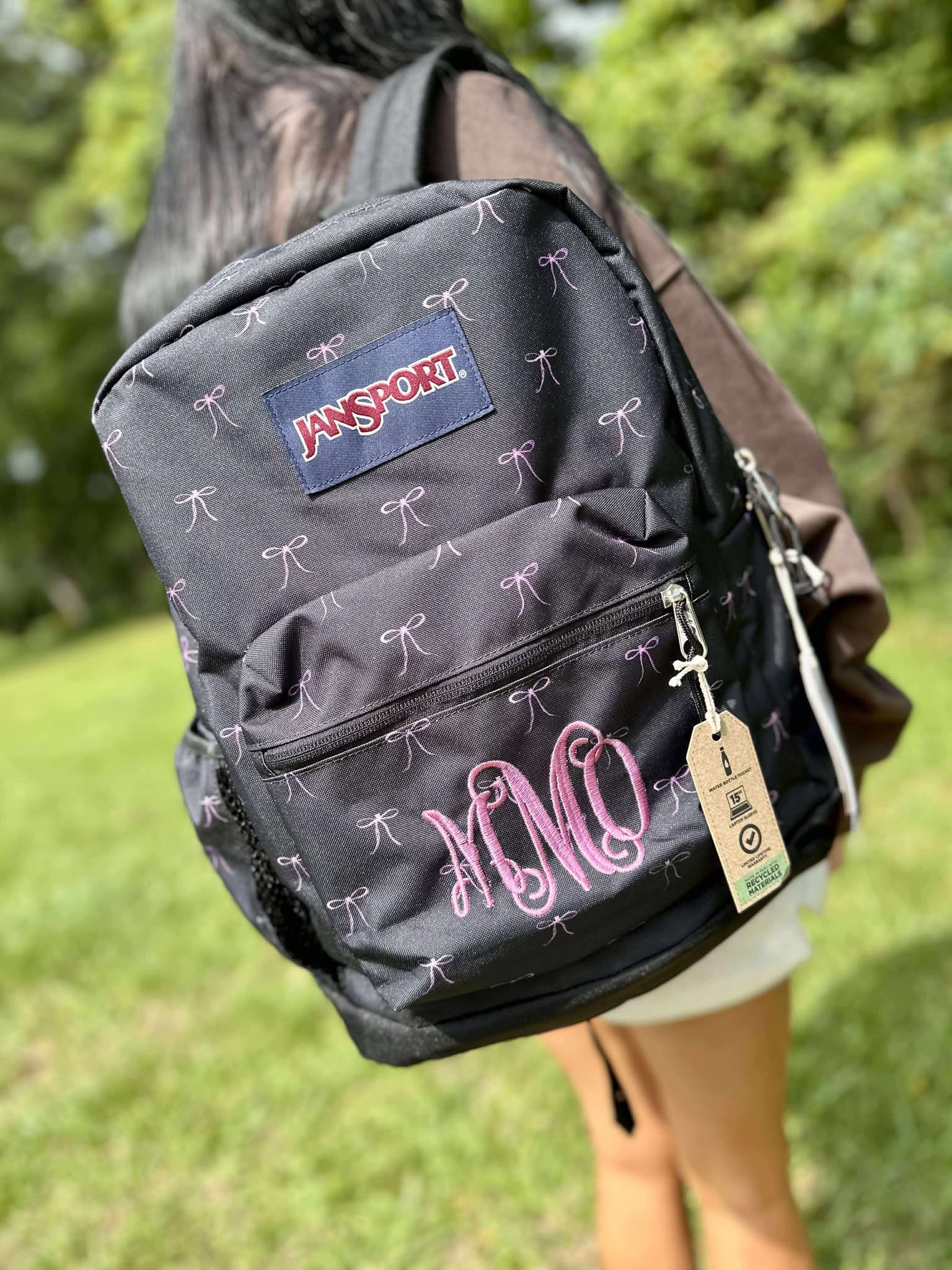 jansport backpack monogrammed U.C. Berkeley Cal Embroidered Leather Bottom Backpack-Navy A side water bottle pocket keeps hydration close Monogram Name Pick Any Color