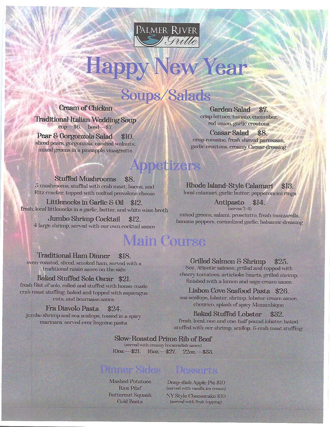 Hi everyone! Here is our New Year's... - Palmer River Grille | Facebook