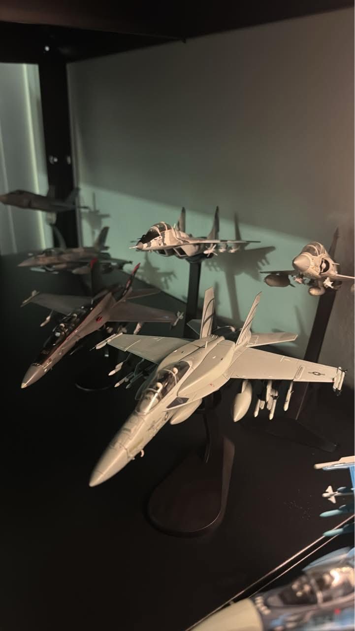 Diecast models of various fighter jets