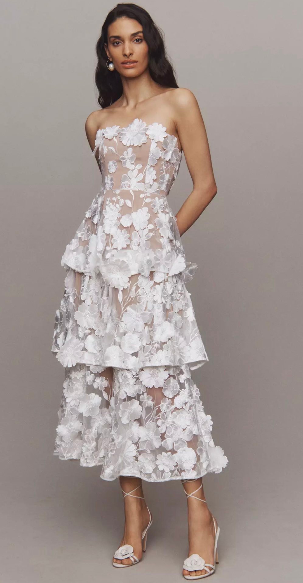 open lace back dress White Floral Party Wear Maxi Dress With Shrugs- Adiba Fashion   FunkyTradition