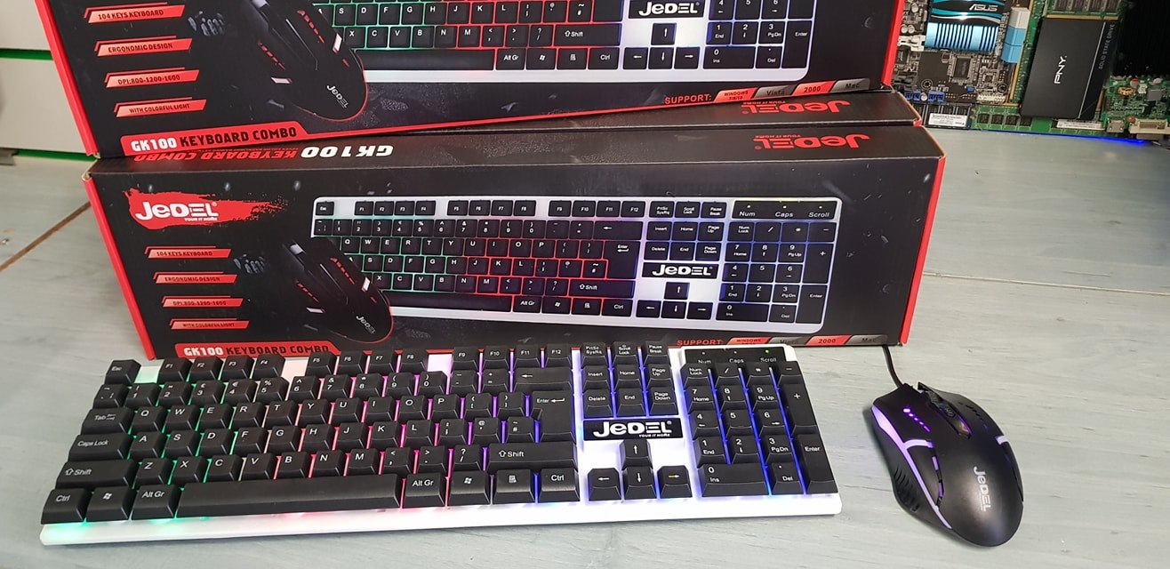 Set Tastiera E Mouse Gaming JEDEL GK100 RGB – USB Cablato, Layout UK, Nero