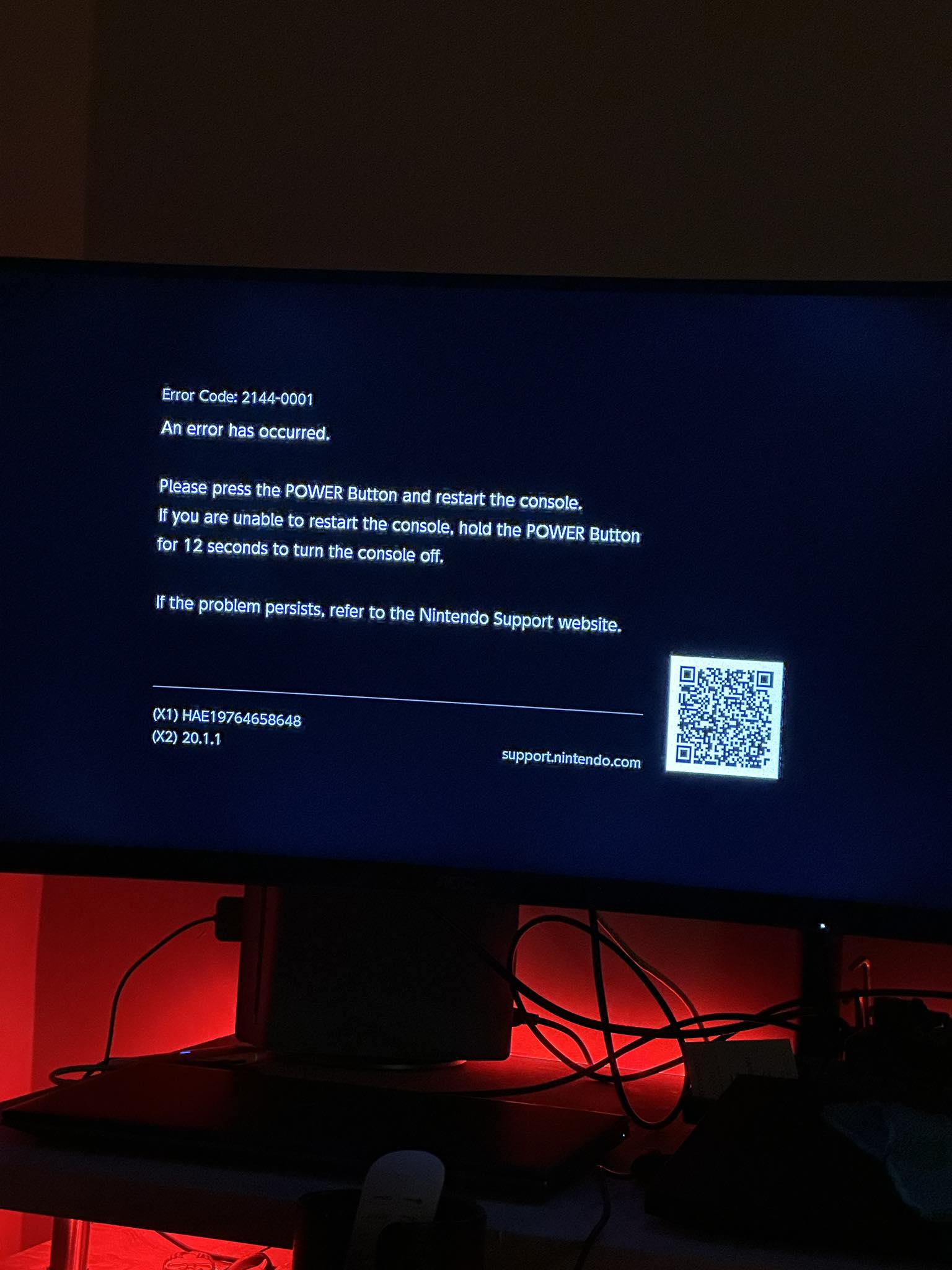 What is Nintendo Switch error code 2144-0001?