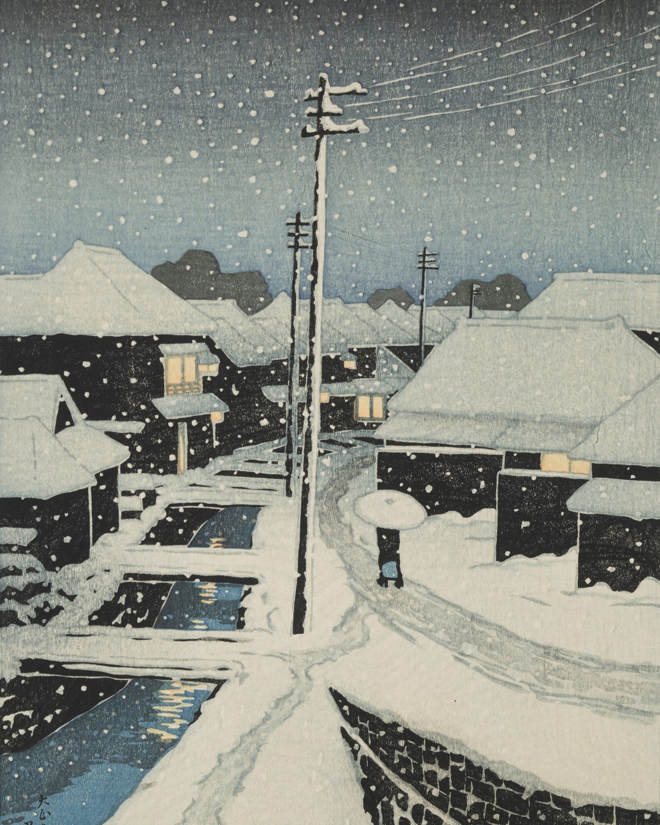 Evening Snow at Terajima Village by Kawase Hasui, 1920 #art #japan