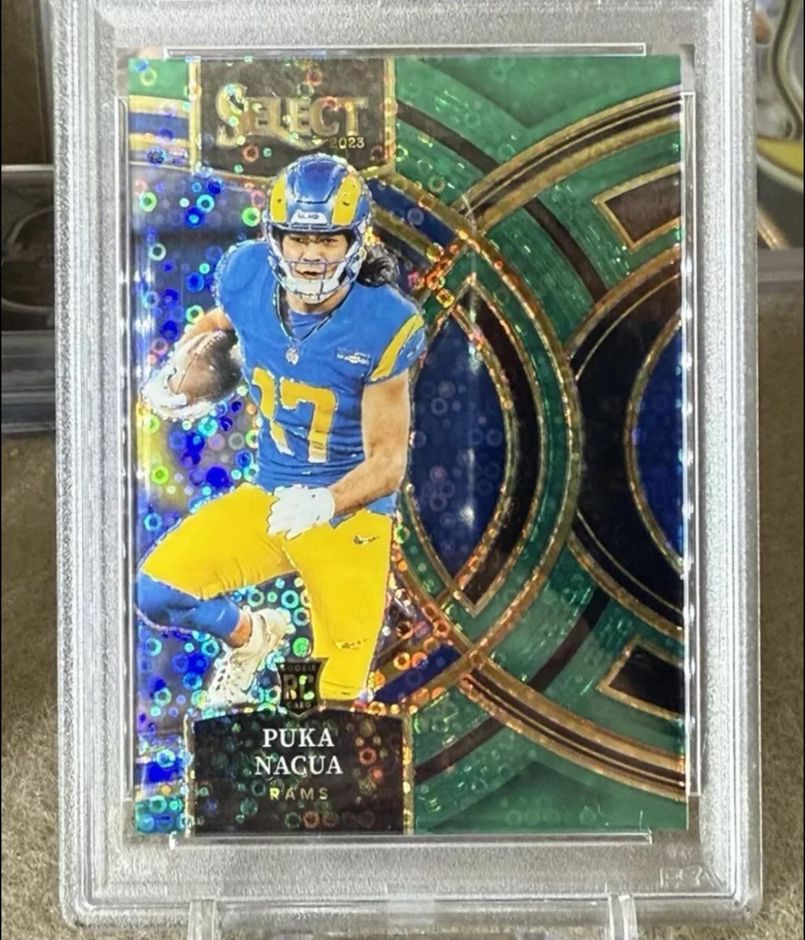 Where to find 2023 Select Puka Nacua Premier Level Green Disco card?
