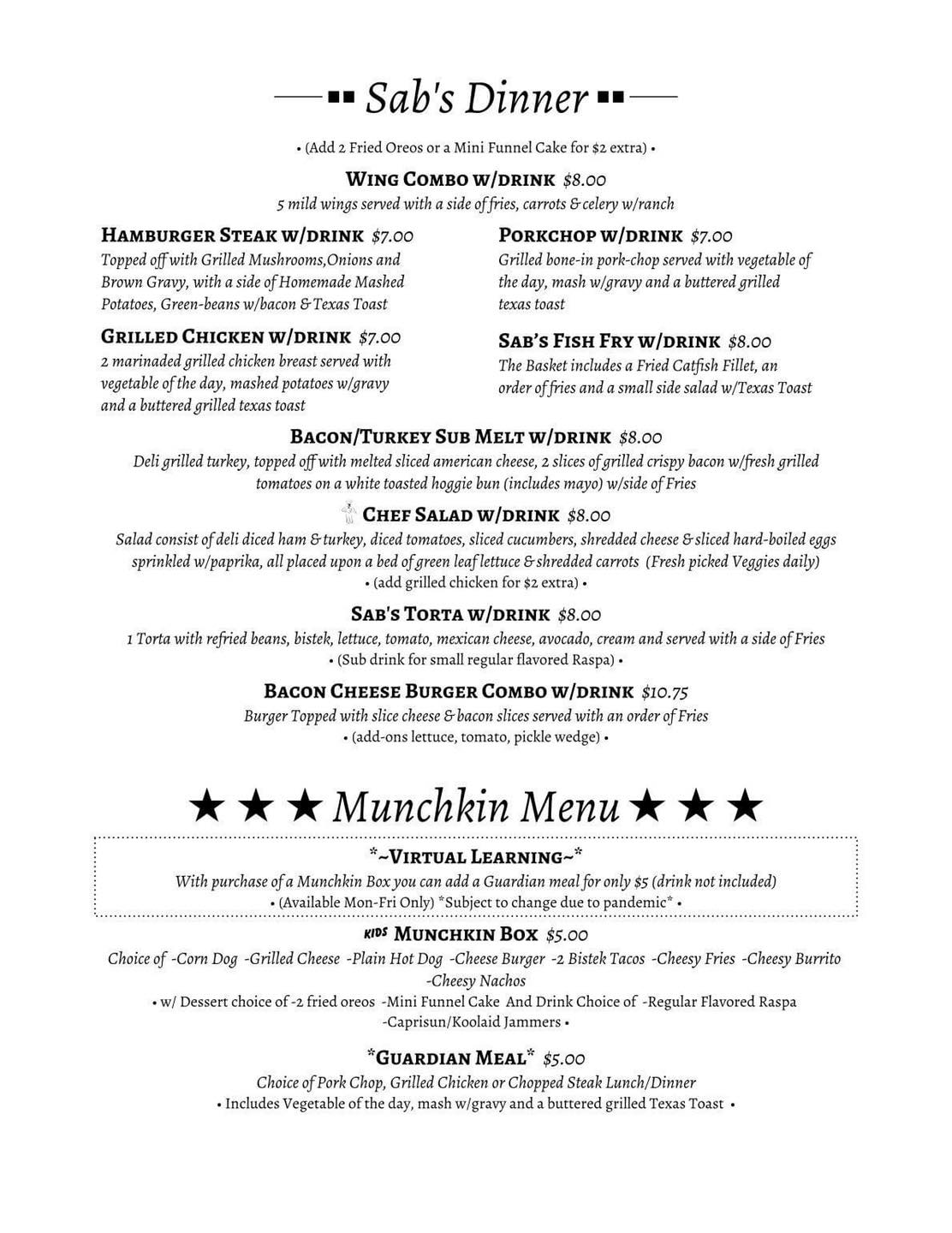 New Menu for SAB’s, we still need all... - Sab's Candy Shop | Facebook