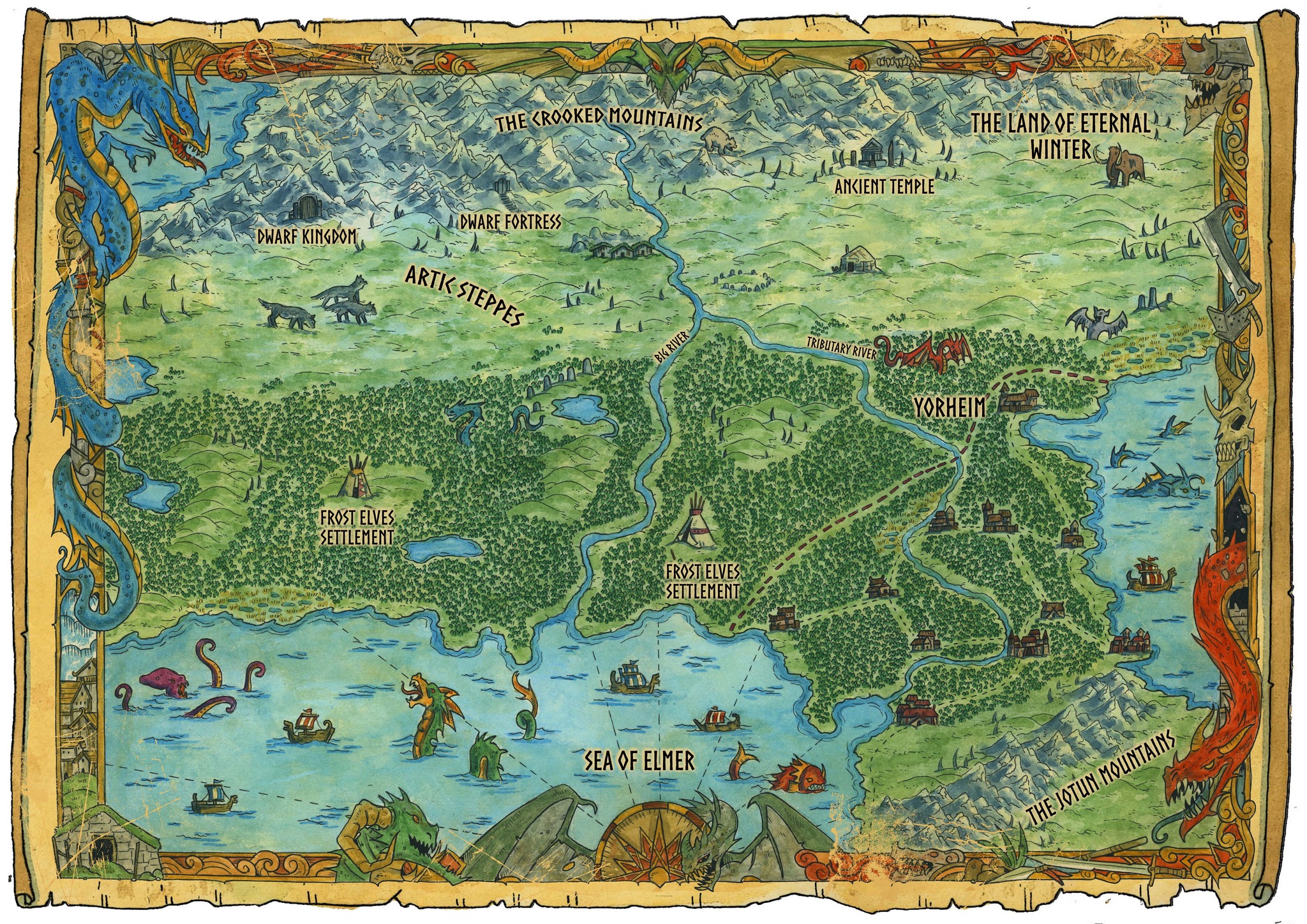 Map created for DRAGONBANE: THE GODWOLF FROM THE CROOKED MOUNTAINS 