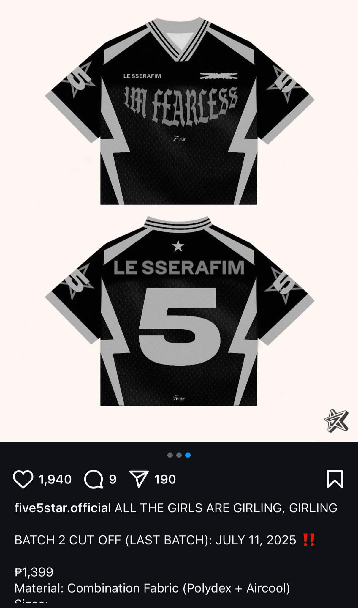 wts/lfb le sserafim jersey shirt size: womens small l23 x w34 