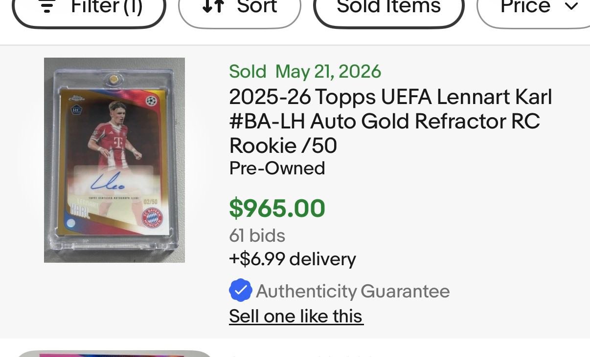 Pulled autographed Karl Lennartz Topps Chrome soccer card