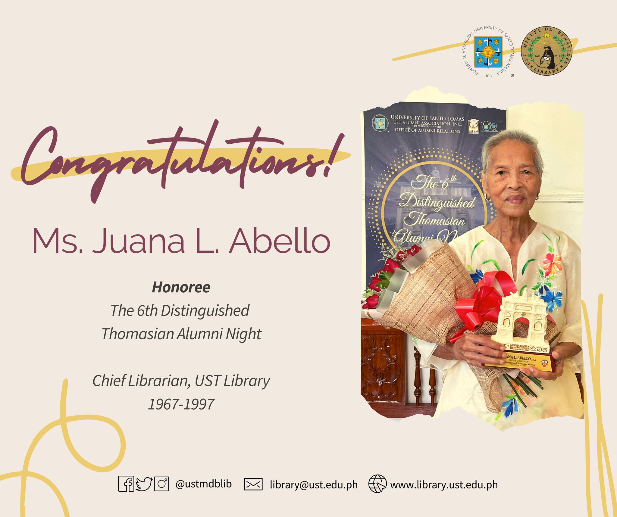 UST - Congratulations to our Distinguished Thomasian Alumna, MS. JUANA ...