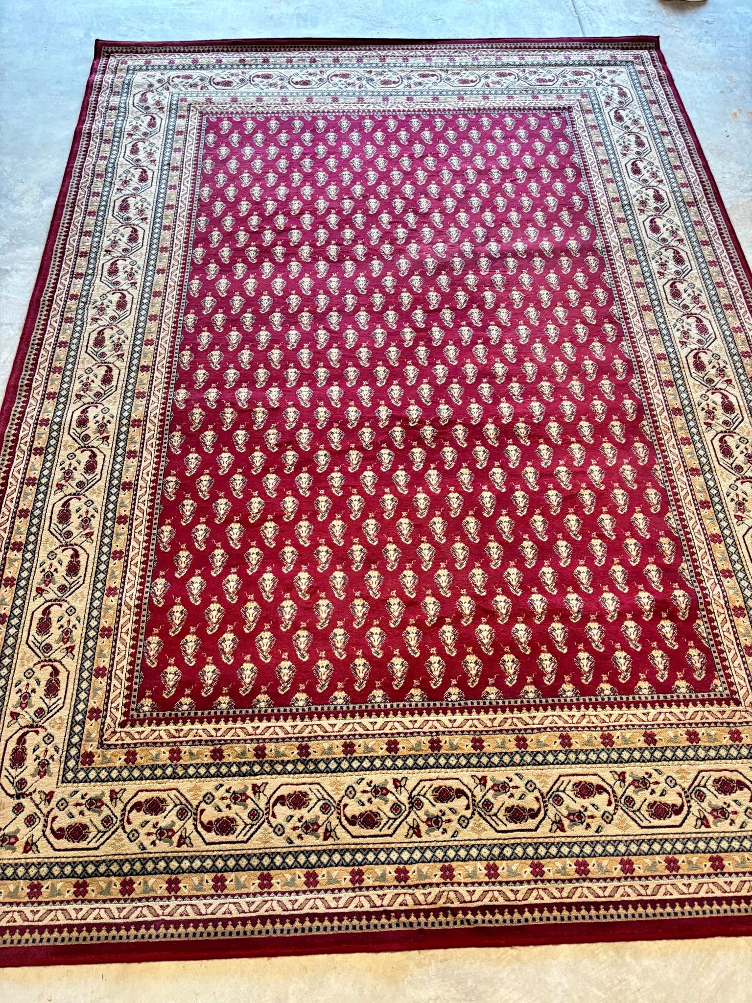 Deep red area rug with beige border 7’10” x 11’ - Area Rugs - Belmont ...