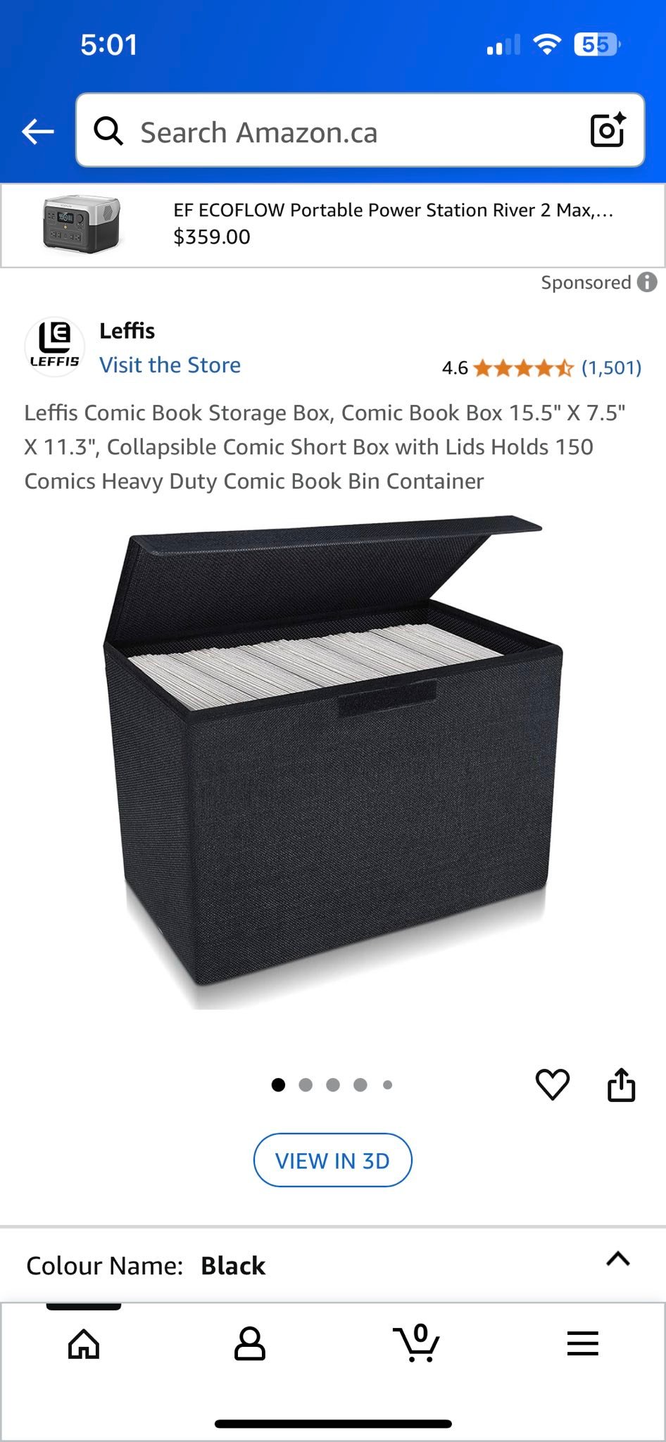 BCW Short Coic Book Bin, Black 2 Pack - For 150 Standard Coic Books