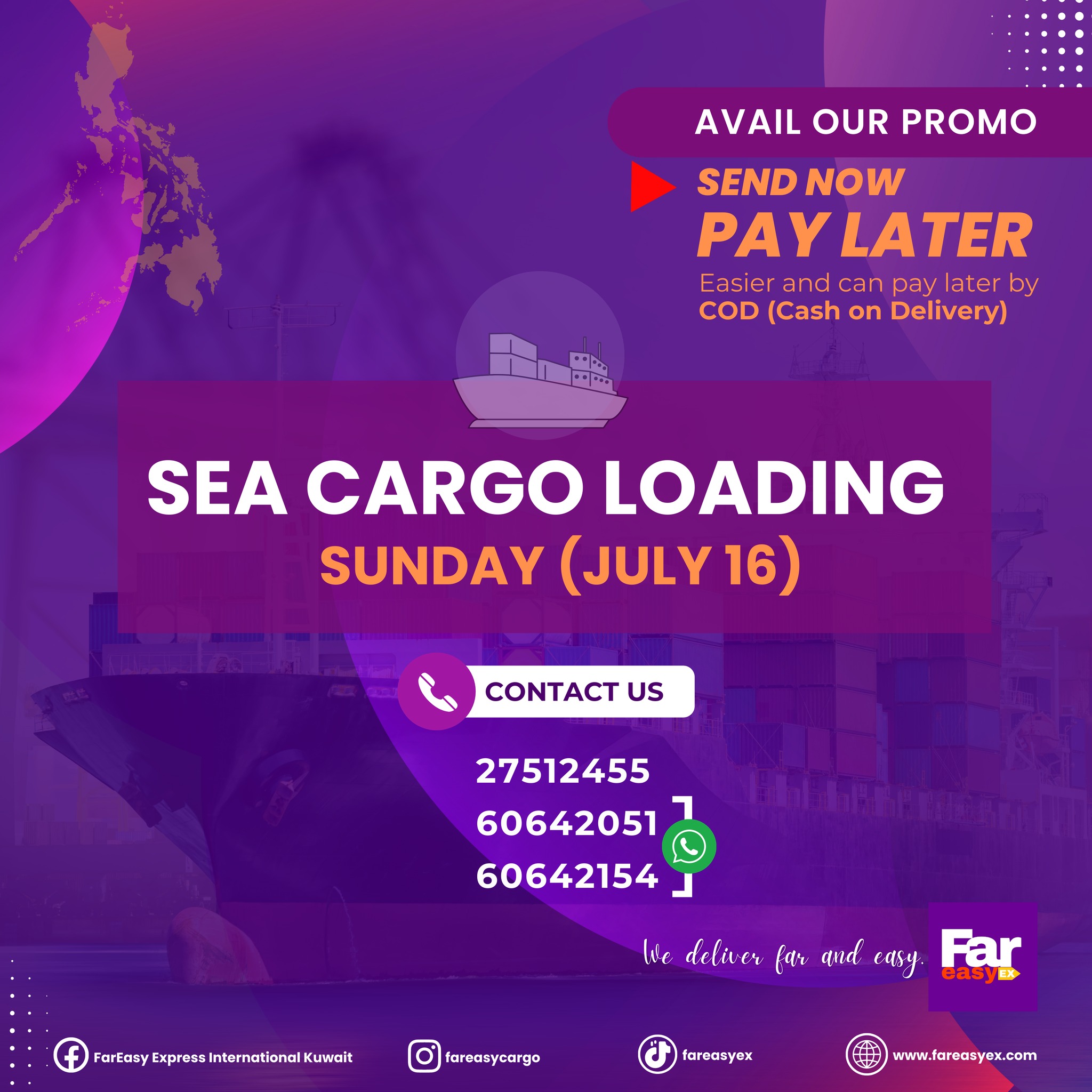 FarEasy - SEA CARGO LOADING SCHEDULE: July 16 (Sunday). Tawag na po ...