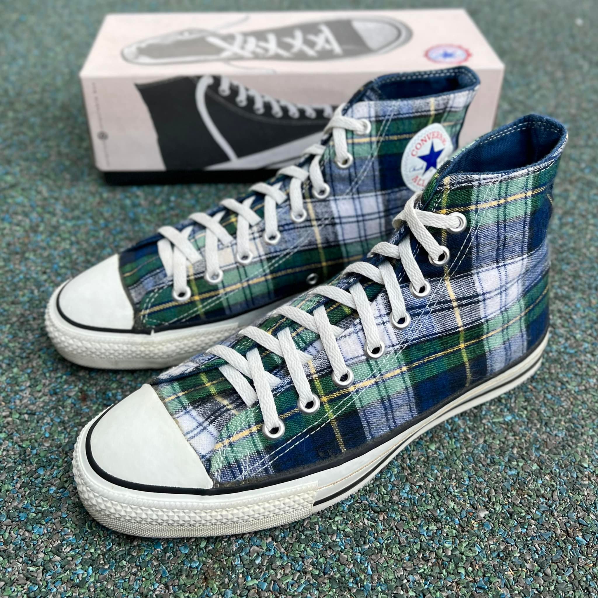 90s Converse All Star Hi ???? Blue / Green / White / Flannel 