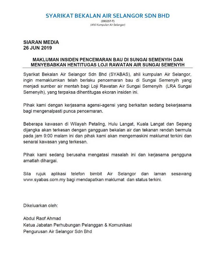 Makluman Insiden Pencemaran Bau Di Sungai Agensi Pengurusan Bencana Negara Jabatan Perdana Menteri Facebook