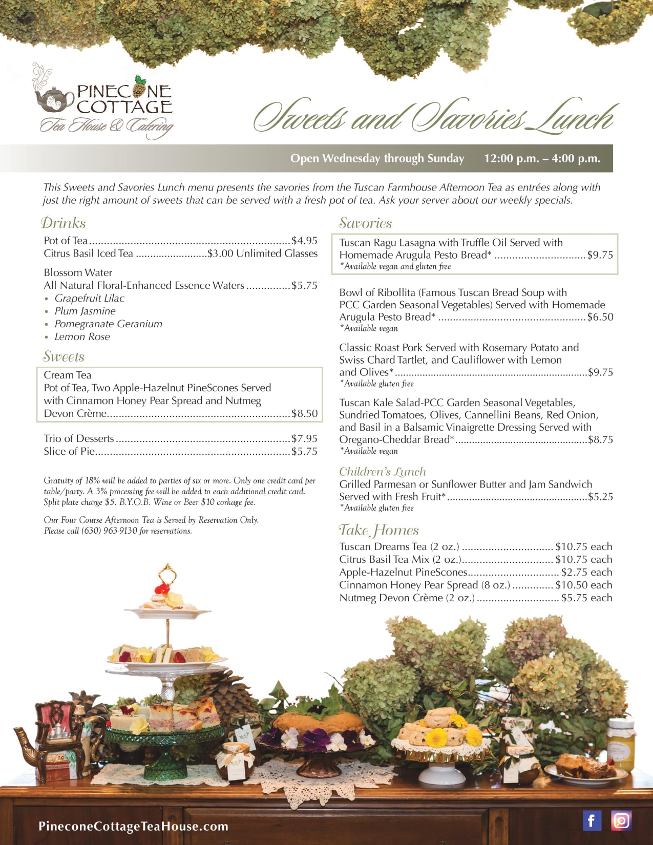 Pinecone Cottage Tea House & Catering - Our Sweets and Savories Menu ...