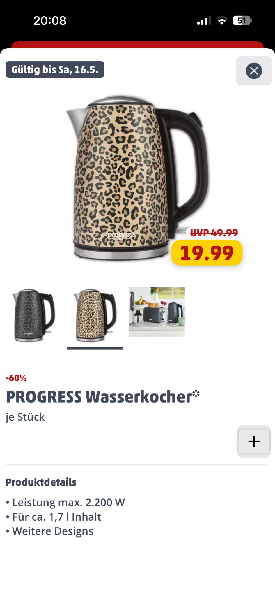 Hallo liebes Nettwerk ich suche vergebens nach diesem Wasserkocher, vielleicht hat den ja jemand bei sich in der Nähe im Penny gesehen und könnte mir einen Tipp geben wo ich ihn finde.🥹