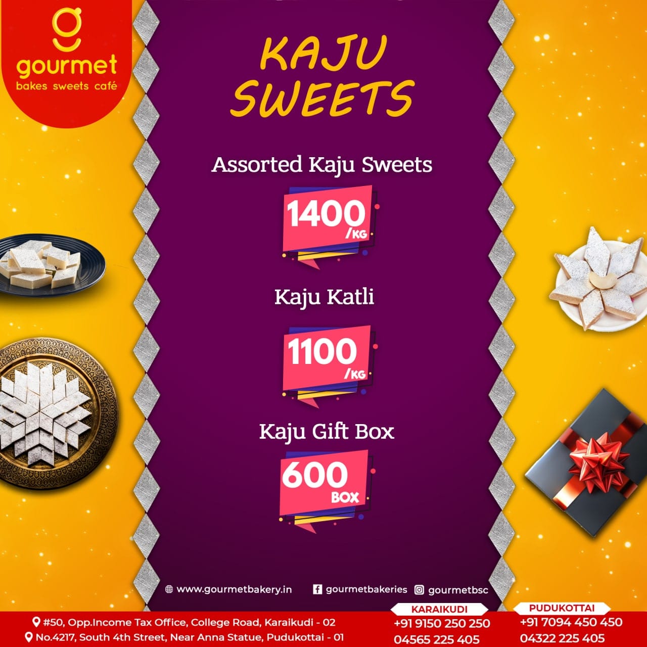 Gourmet Bakery - Kaju sweets also known as kaju barfi, is... | Facebook