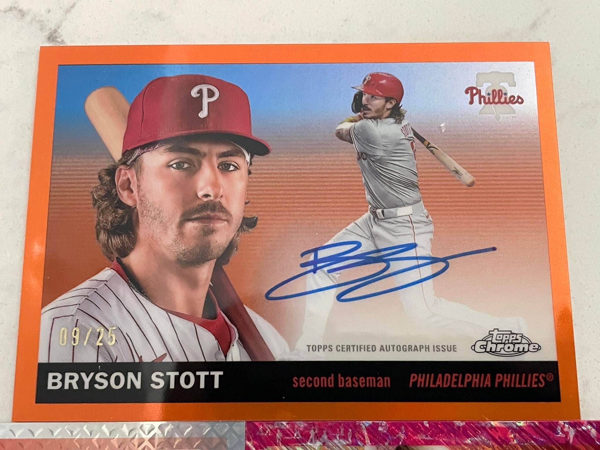 Bryson Stott autograph card pulled from Topps Chrome Platinum 
