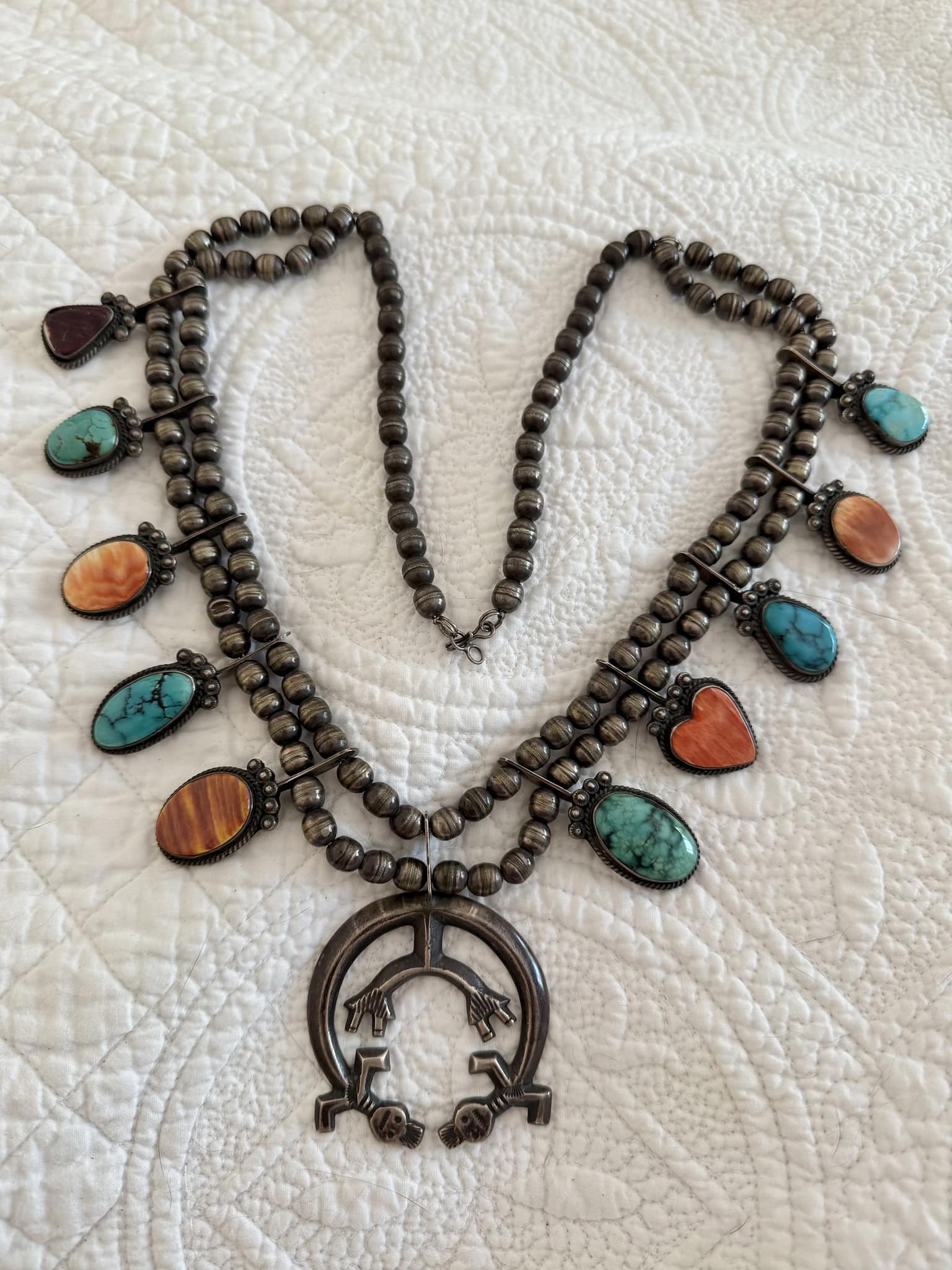 Harry Morgan handmade Navajo squash necklace with Sleeping Beauty