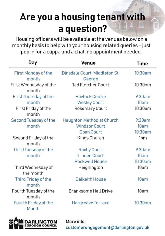 🏠 For any council housing tenant queries, monthly drop in sessions ...