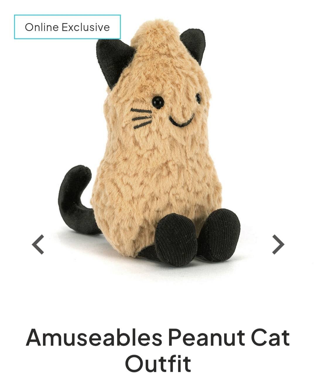 Jellycat Amuseables Peanut Cat outfit and Yeti display