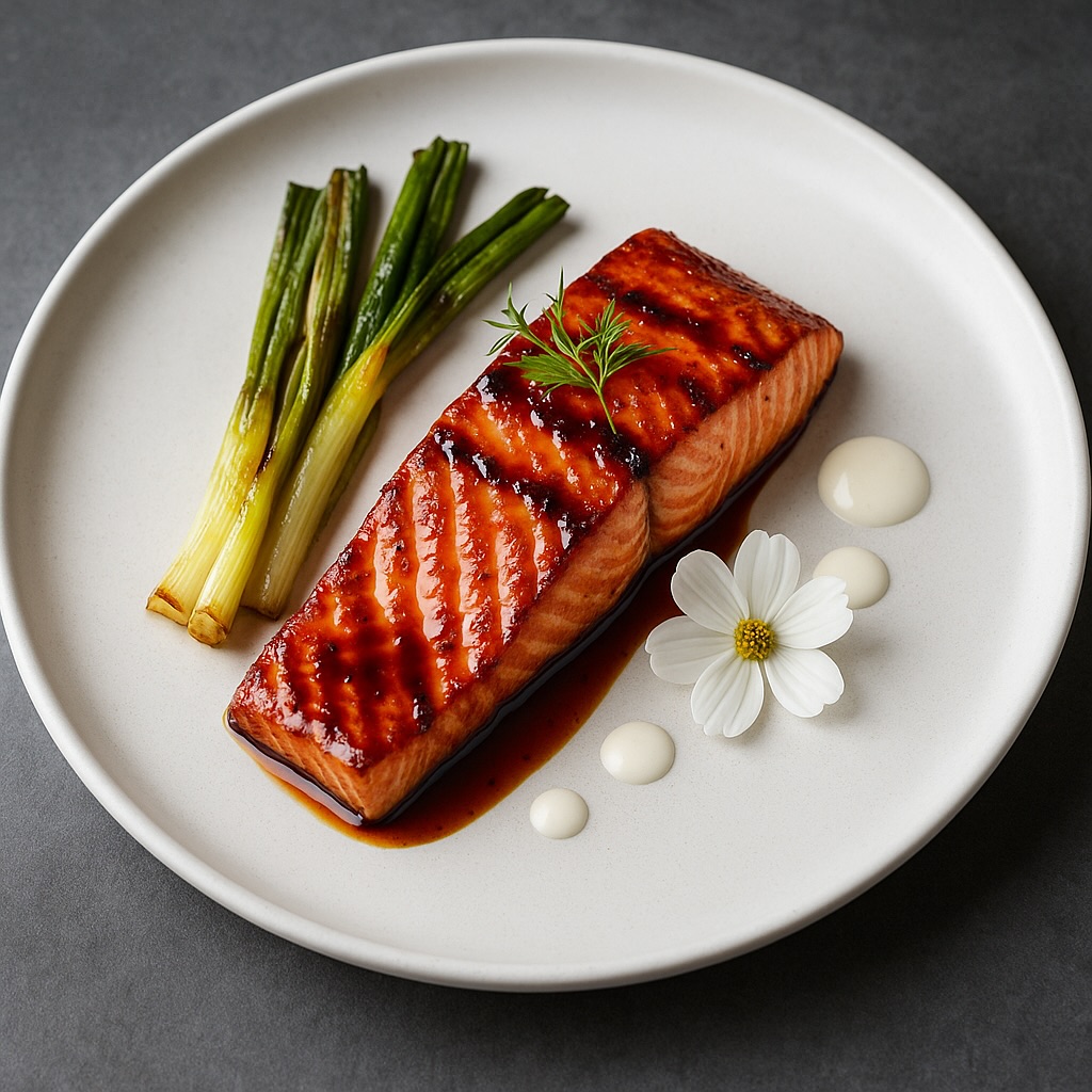 Kheng - Honey Balsamic Glazed Salmon with Charred Leeks & Lemon Cream ...