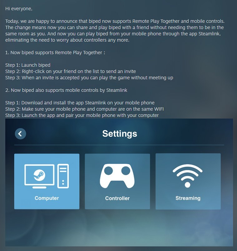 Biped The Wait Is Over Biped Now Supports Steam Remote Facebook