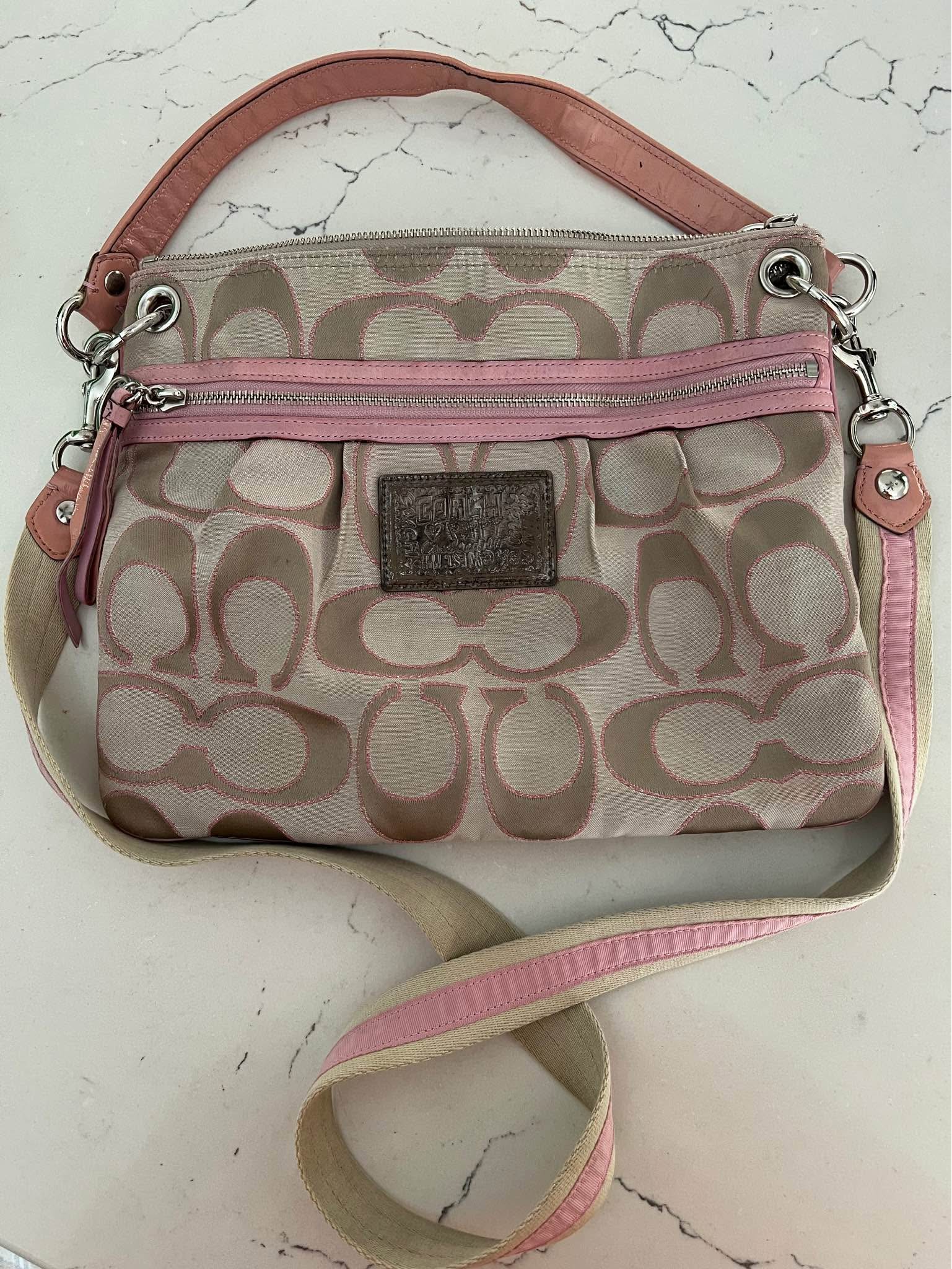 Beautiful Coach Poppy Crossbody Purse: cream canvas with bright 