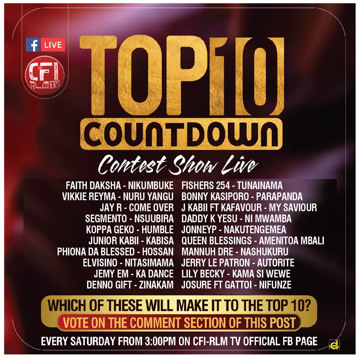 CFI RLM TV - THE TOP 10 COUNTDOWN CONTEST LIVE SHOW...
