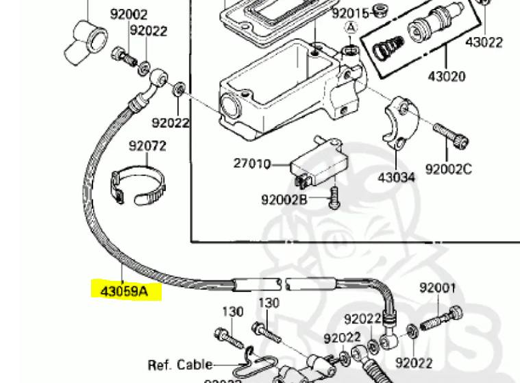 プレステ What is the length of the rear brake line on a Kawasaki ZXR250RR?