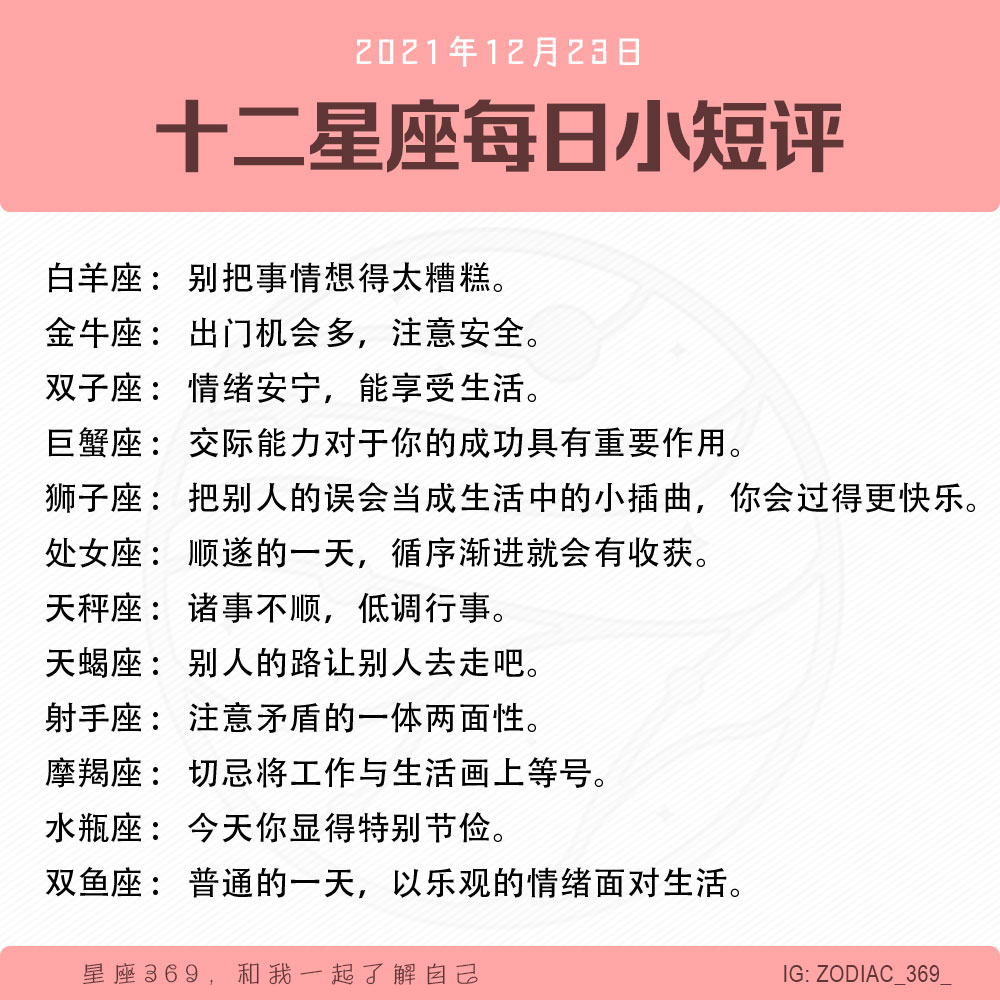 星座369 21年12月23日 十二星座今日运势小短评 Ig Zodiac 369 你的一赞 一分享 都是对我们的支持 星座369 星座 星座运势 星座分析 白羊座 金牛座