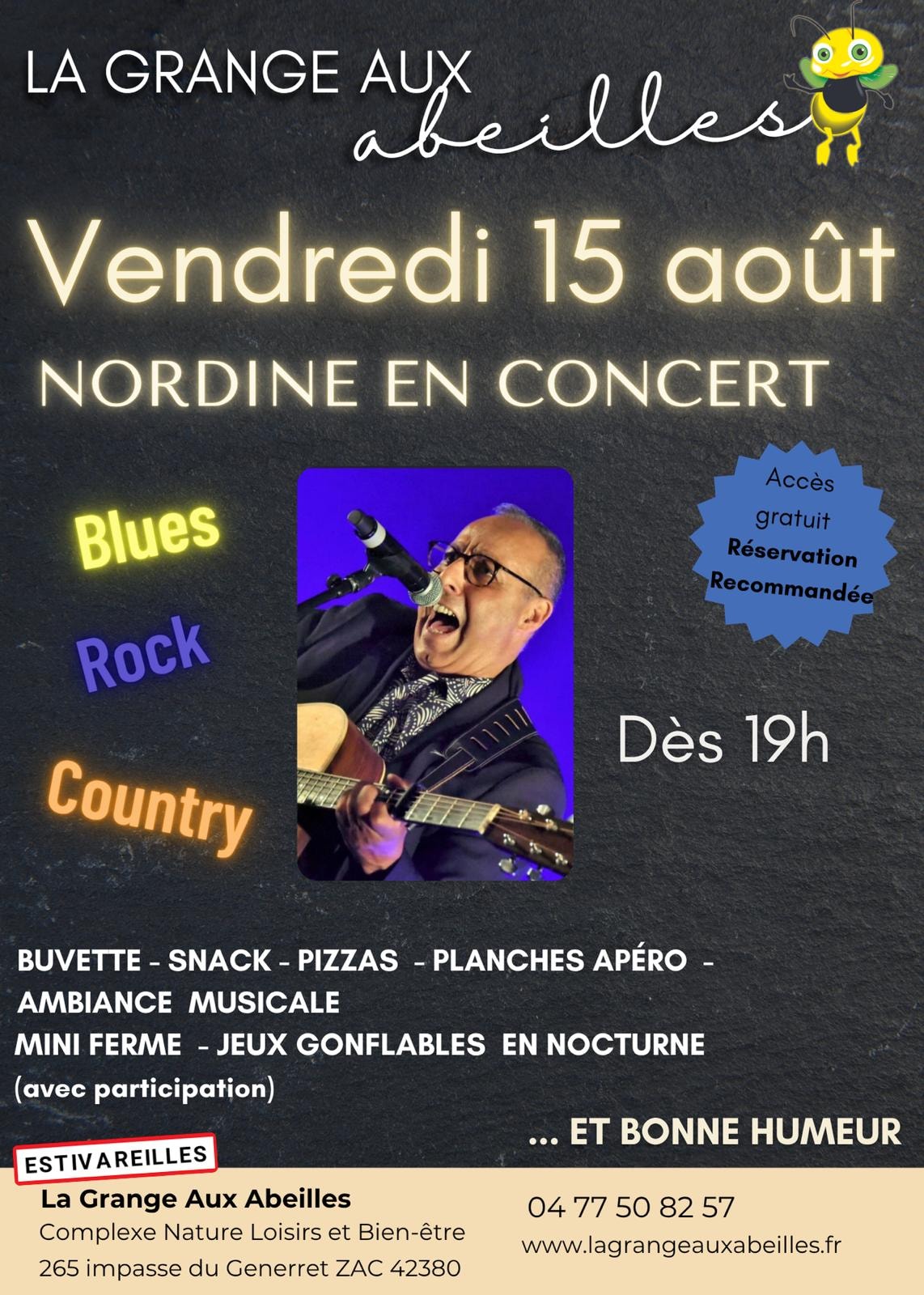 CONCERT ROCK COUNTRY BLUES À LA GRANGE AUX ABEILLES AVEC NORDINE