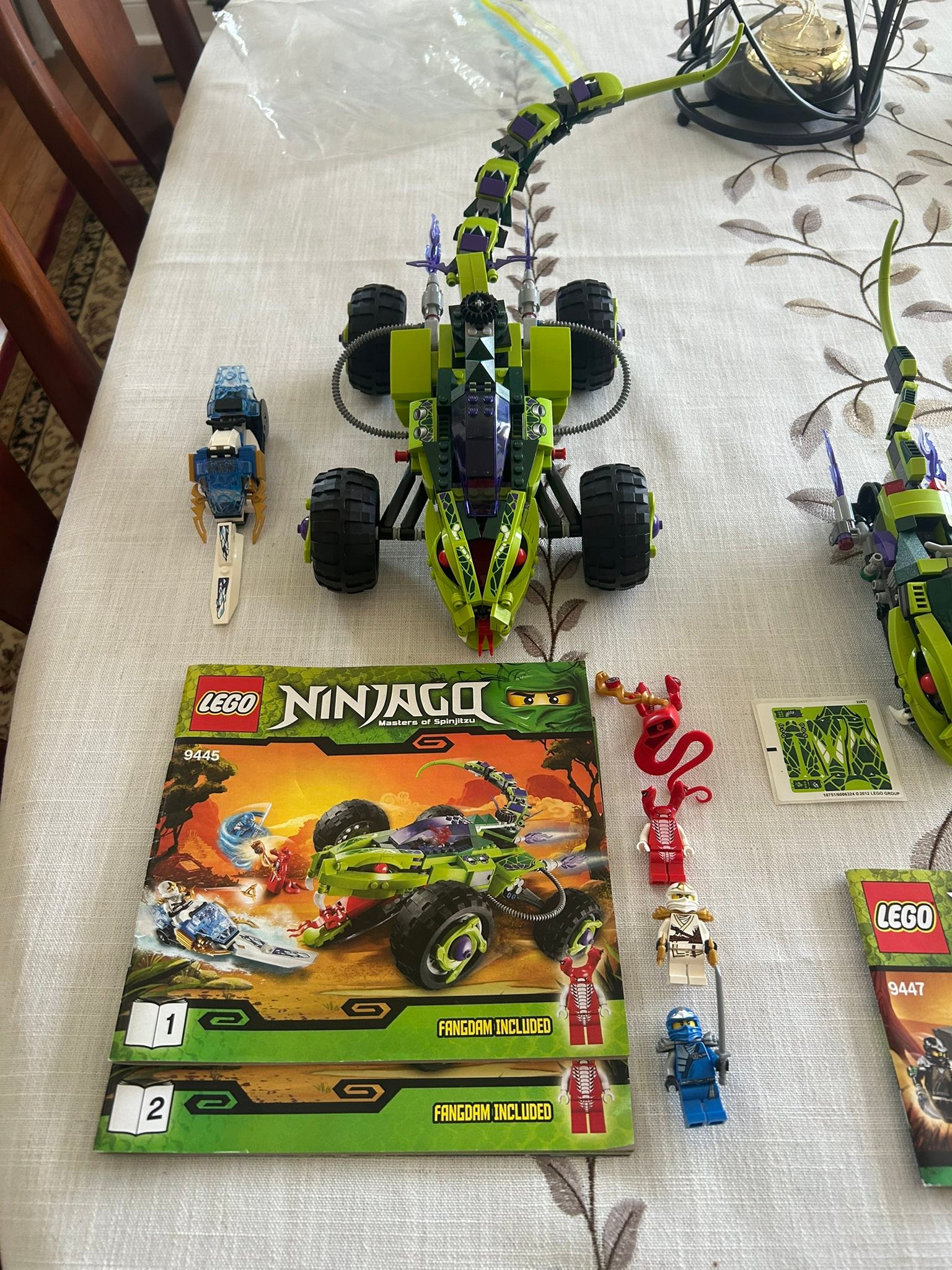 Three Lego Ninjago sets (9445, 9447, 9441) all complete with