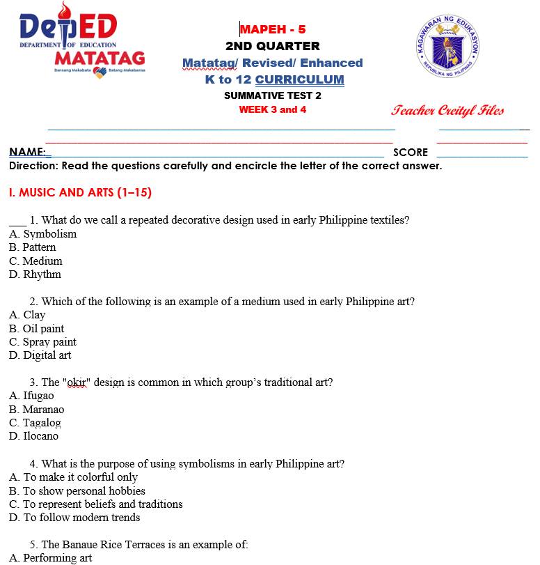 DepEd Matatag Grade 5 Complete Files | 📖 GRADE 5 - Quarter 2 Summative ...