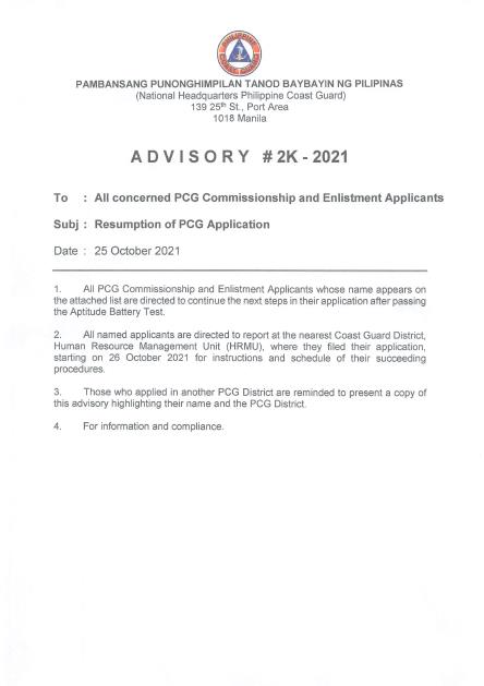 PCG RECRUITMENT UPDATE The... - Philippine Coast Guard