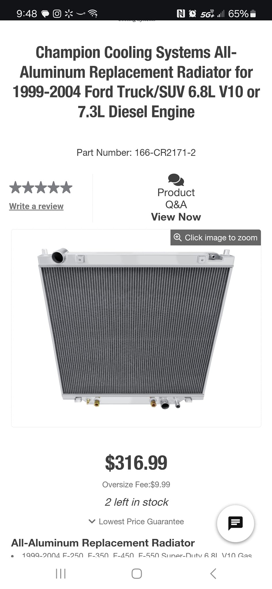 3 Row Aluminum Radiator For 1999-2004 Ford F-250 F-350 F-450 Super Duty 6.8L 7.3L V10 V8 3 thumbnail image