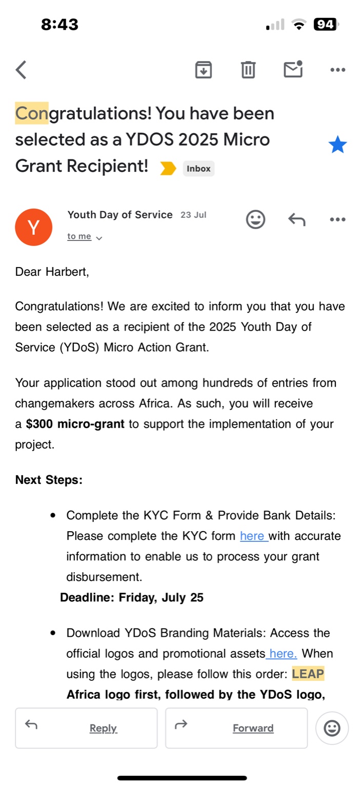 Harbert - 🌟 I’m deeply honored to be selected as a Youth Day of Service ...