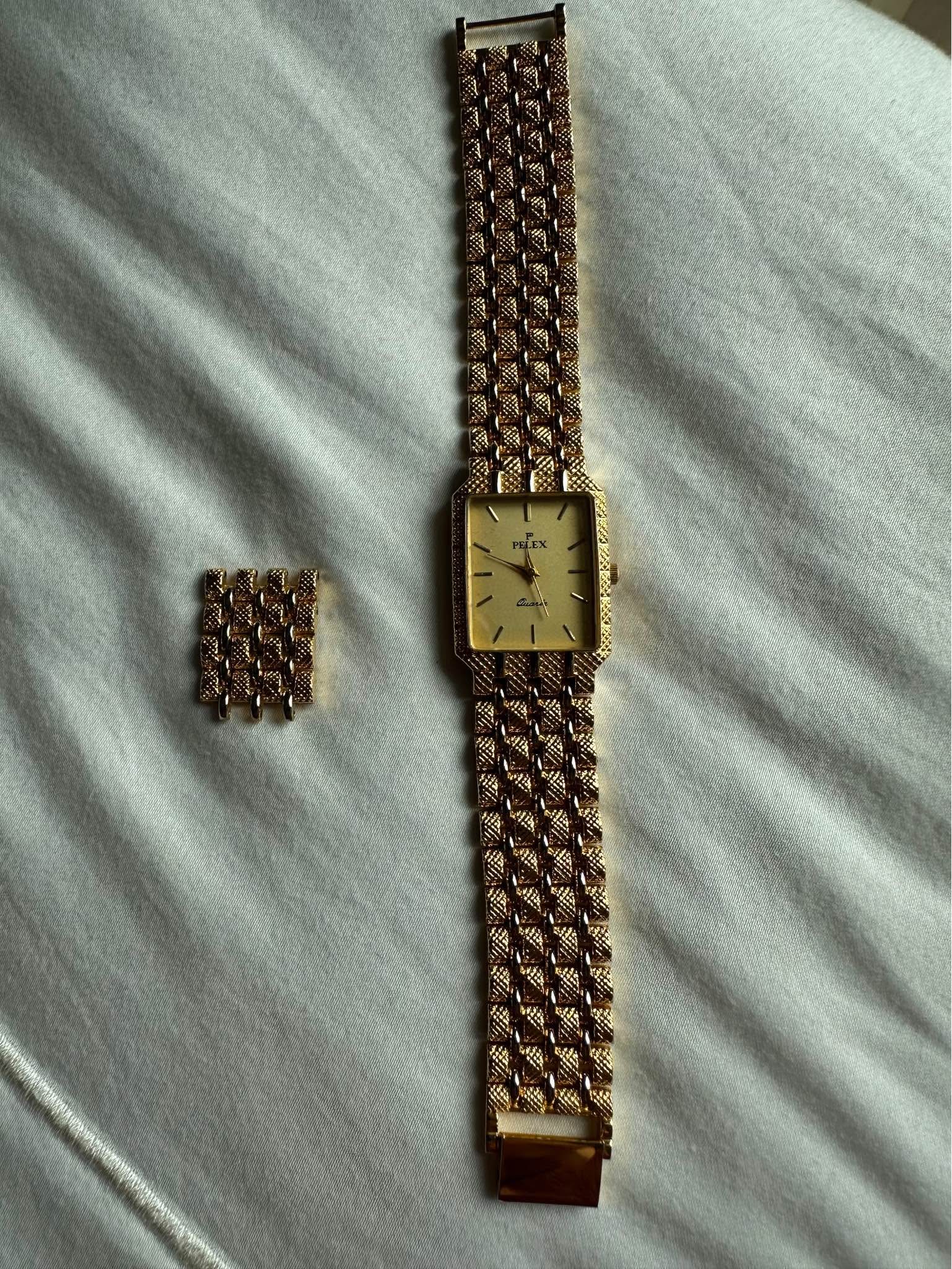 Montre Vintage Pelex Pour Femme - Cadran Noir Et Blanc - Boîtier Or Jaune - Fonctionne (Pile Neuve)