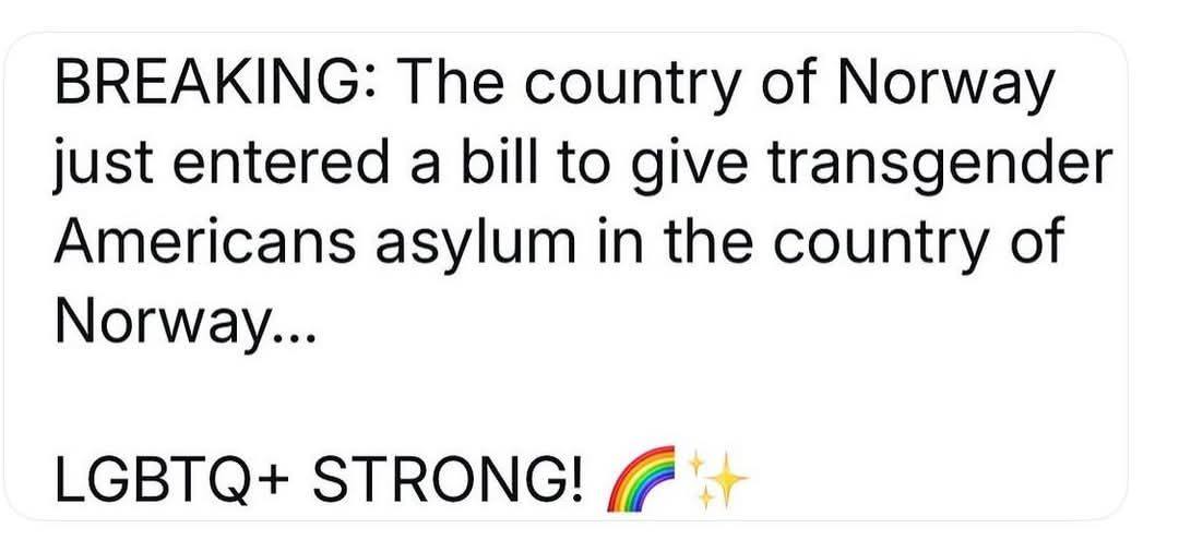 BREAKING: The country of Norway just entered a bill to give transgender ...