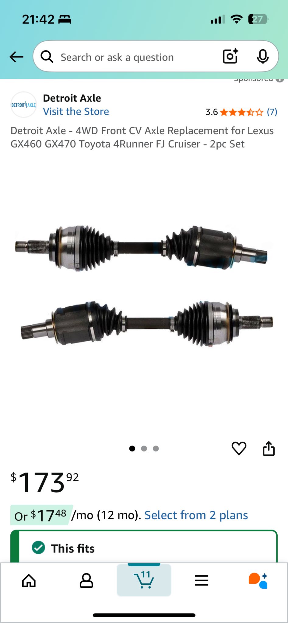 Detroit Axle - 4WD Front CV Axle Replacement For Lexus GX460 GX470 Toyota 4Runner FJ Cruiser Fits Select 2013 Toyota Tacoma Double Cab 2014 Toyota Tacoma