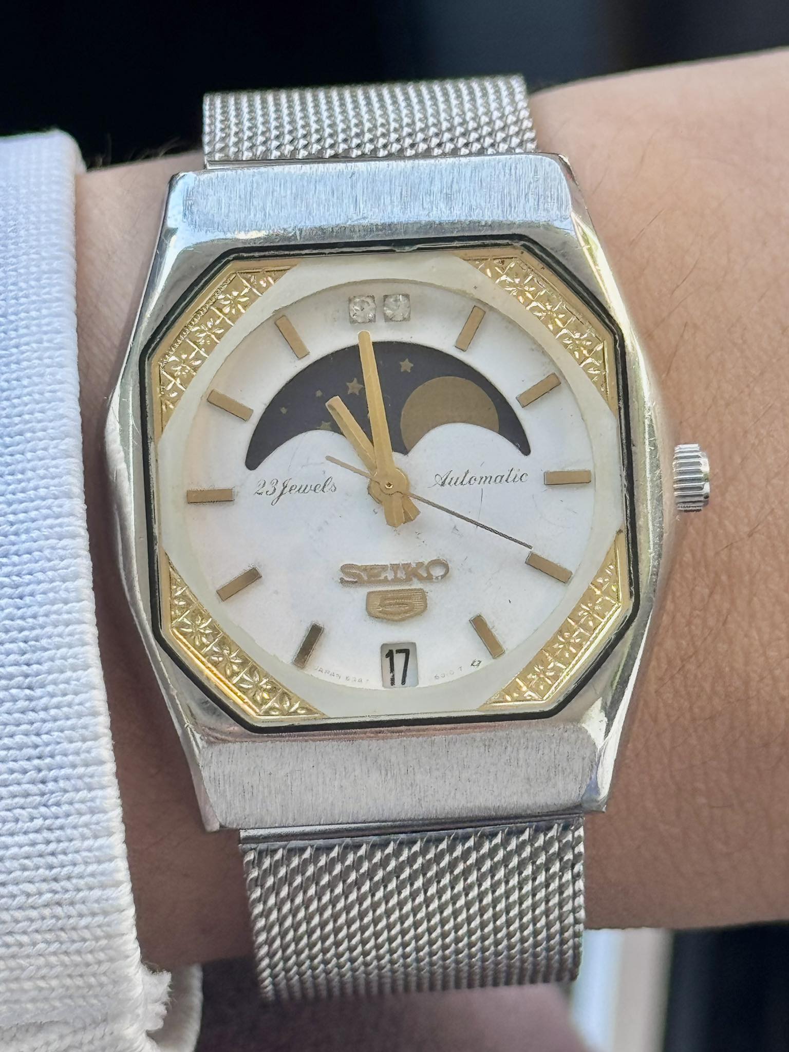 Seiko 5 moon phase mechanical watch