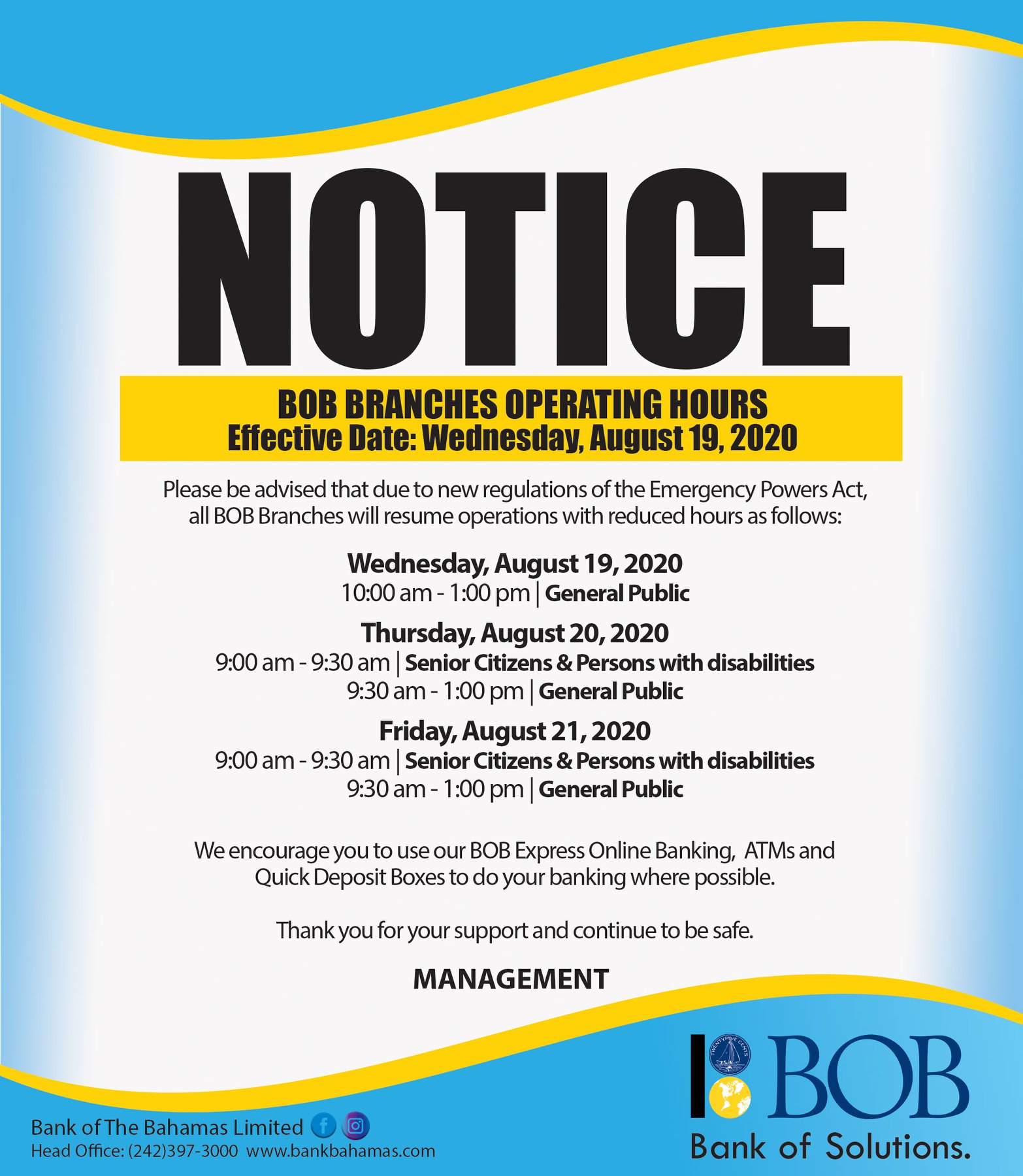Bob Branches Operating Hours Bank Of The Bahamas Limited Facebook